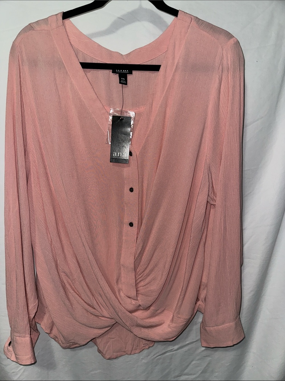 a.n.a Blush Pink Twist-Front Long Sleeve Blouse